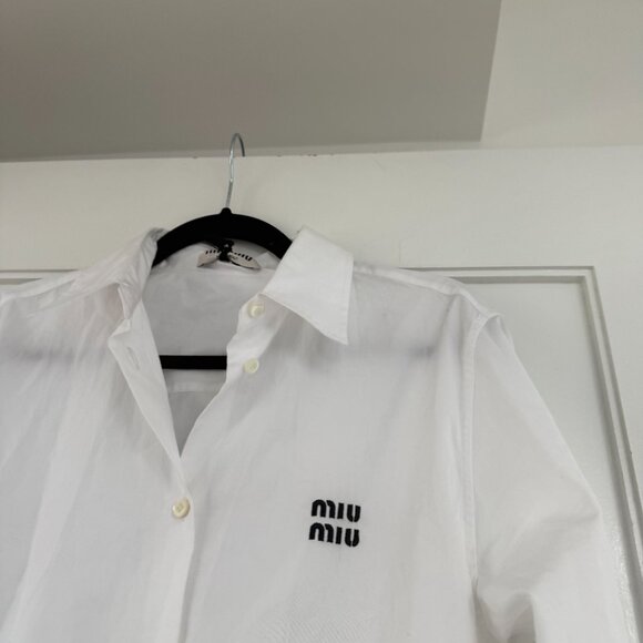 ❌SOLD❌NWT Miu Miu Shirt Dress Mini Length In White Sz 40 Long Sleeves Logo - Picture 6 of 9